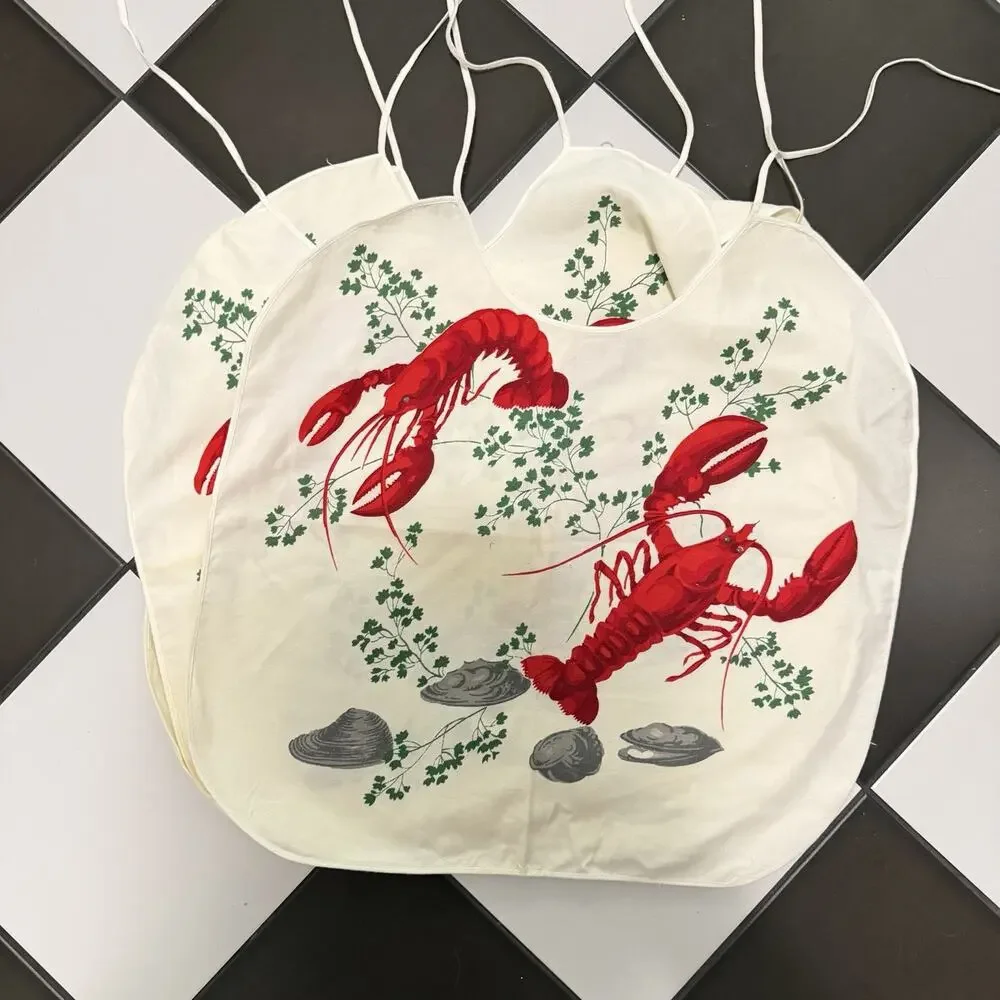 Vintage 1950's Wilendur Lobster & Clam Cotton Lobster Bids Set Of 4